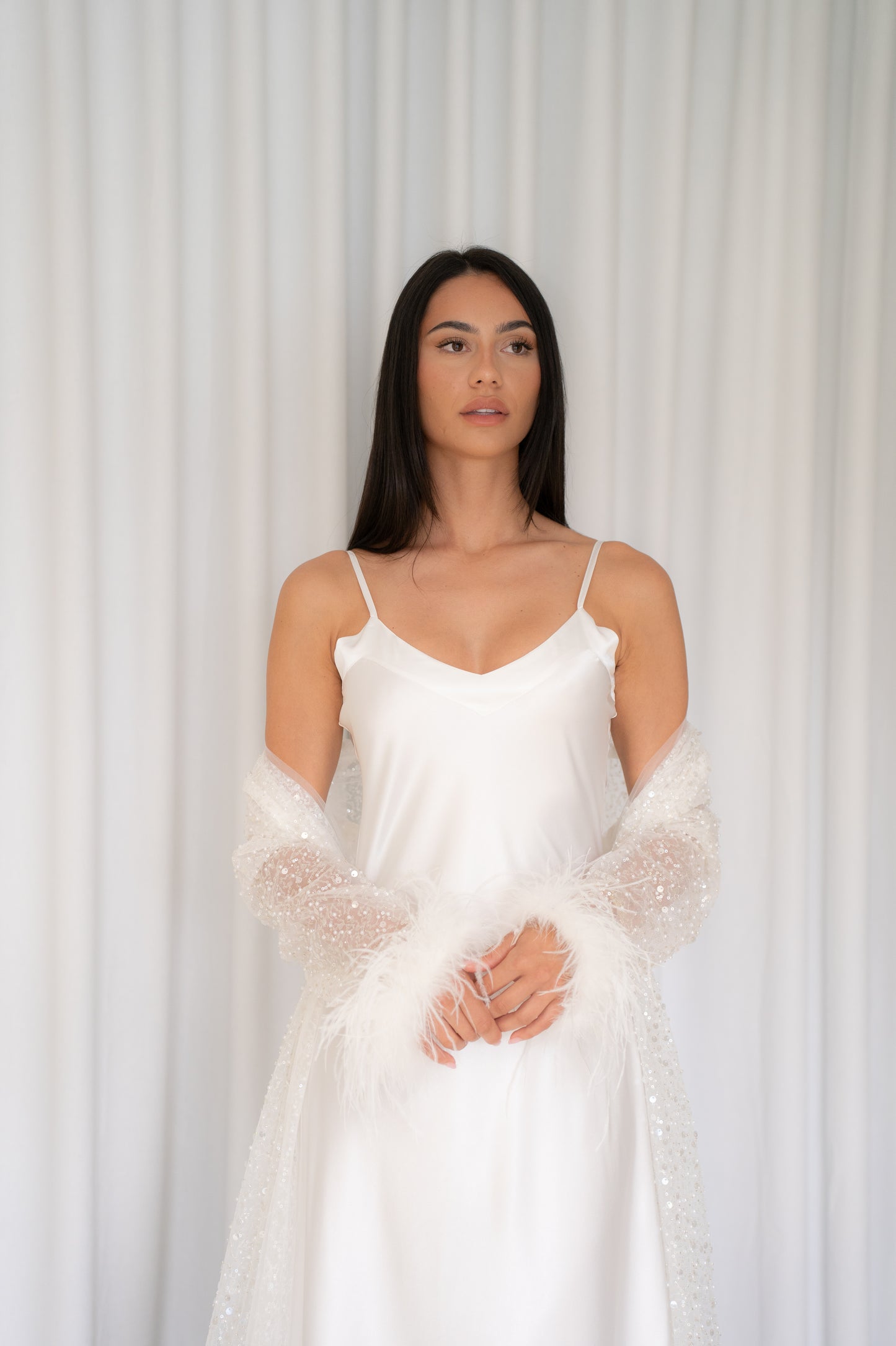 Celeste Crystal Beaded and Fur Maxi Robe