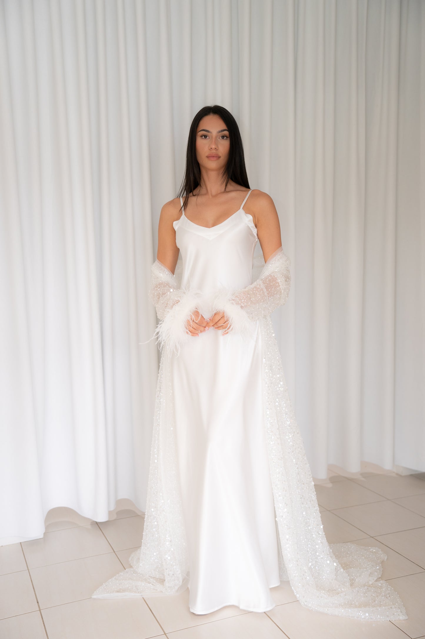 Celeste Crystal Beaded and Fur Maxi Robe