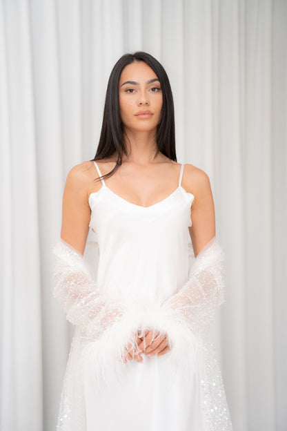 Celeste Crystal Beaded and Fur Maxi Robe