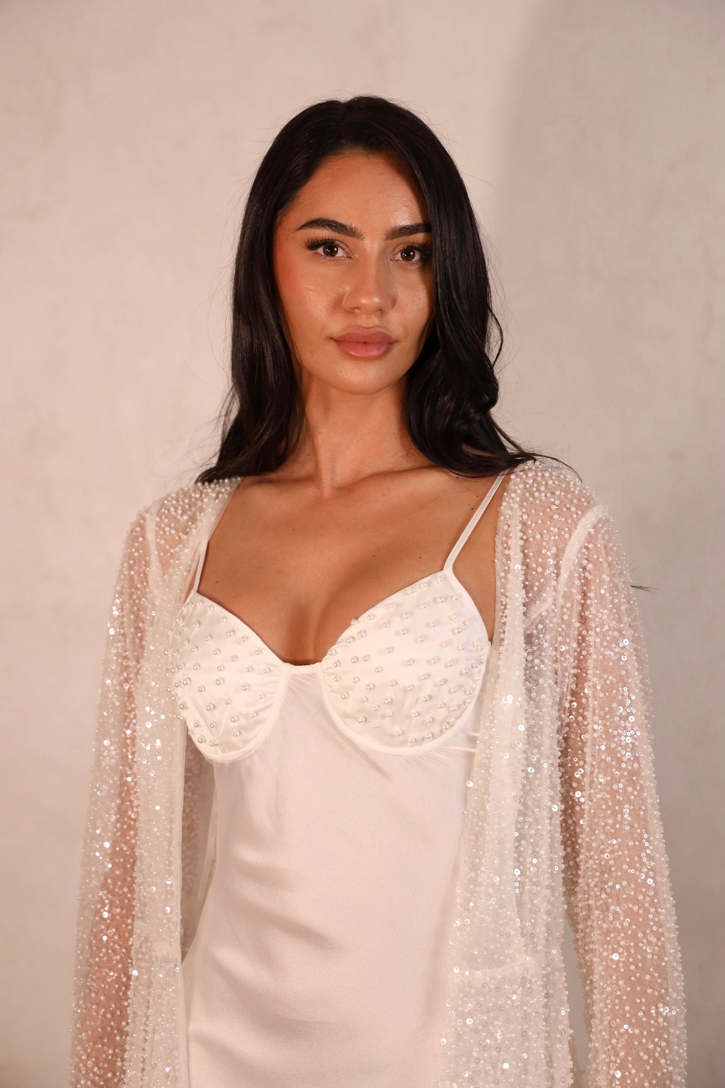 Lamiya Pearl and Crystal Beaded Bridal Robe