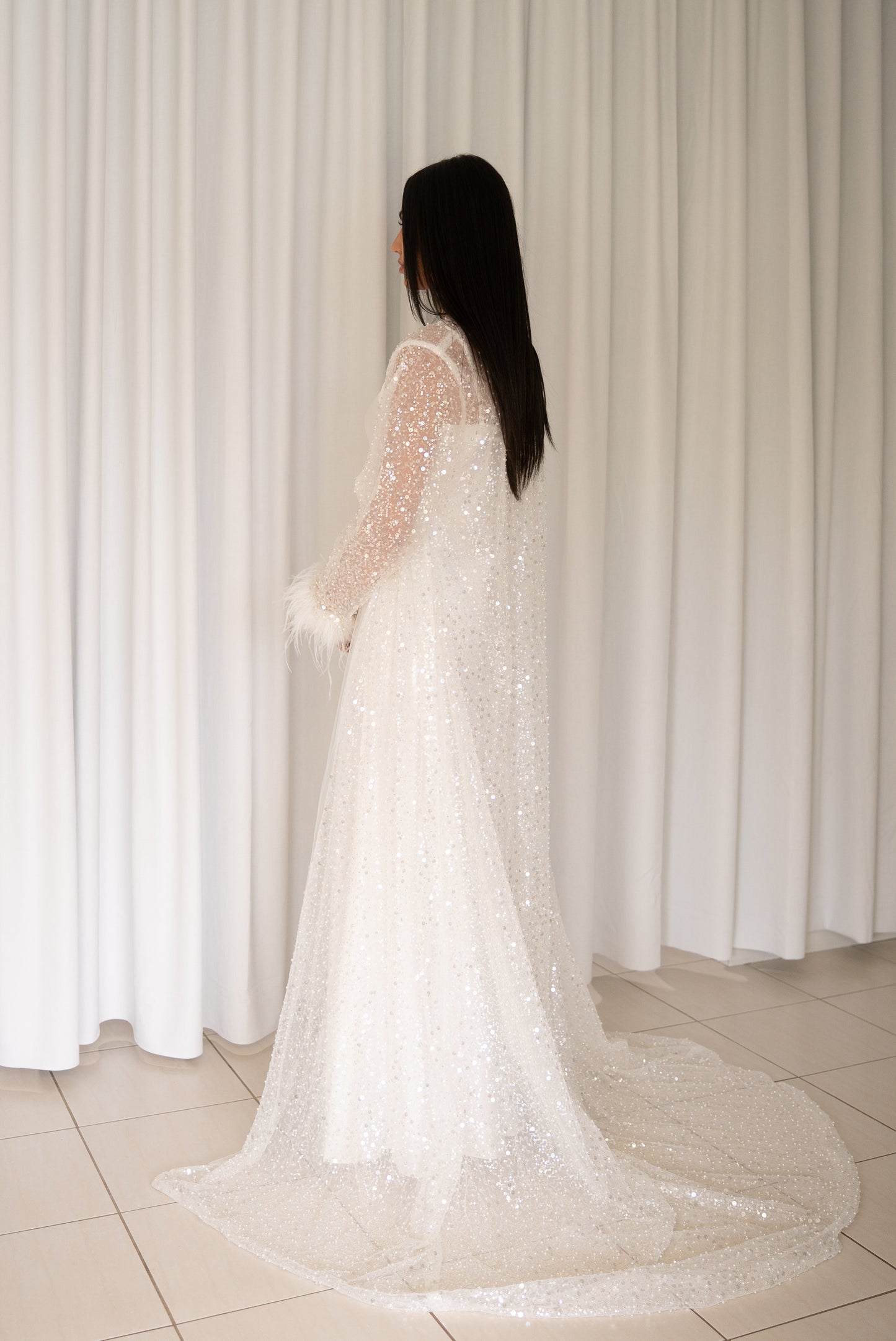 Celeste Crystal Beaded and Fur Maxi Robe