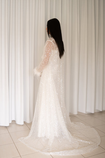 Celeste Crystal Beaded and Fur Maxi Robe