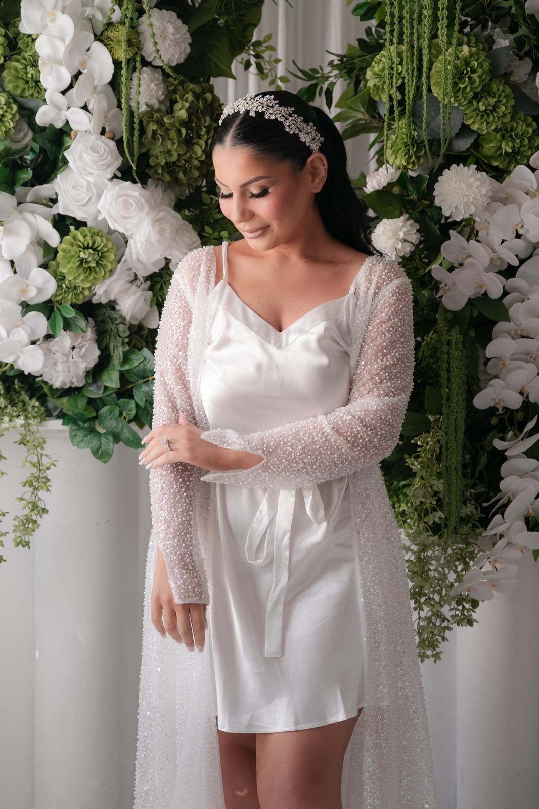Lamiya Pearl and Crystal Beaded Bridal Robe