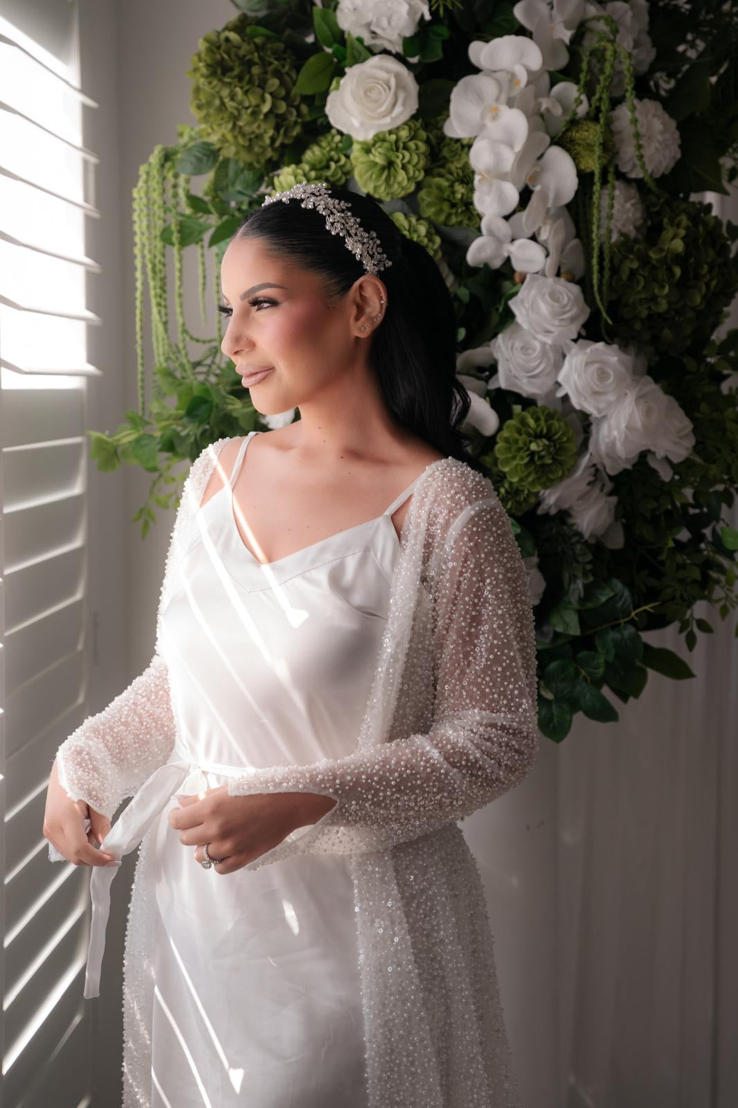 Lamiya Pearl and Crystal Beaded Bridal Robe