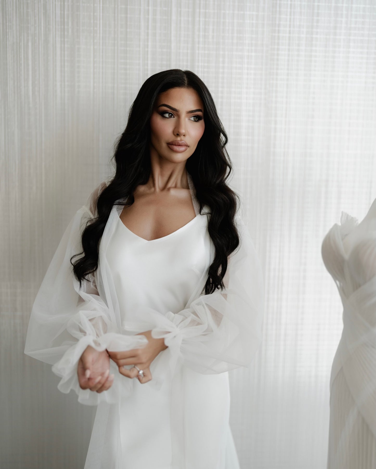 Maria Pleated Sleeves Tulle Bridal Robe