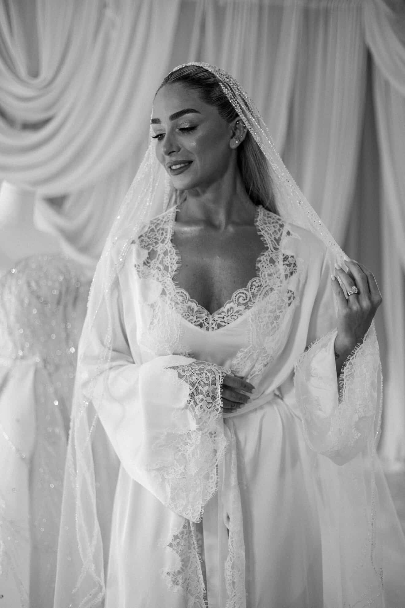 Midnight Maxi Lace Bridal Robe