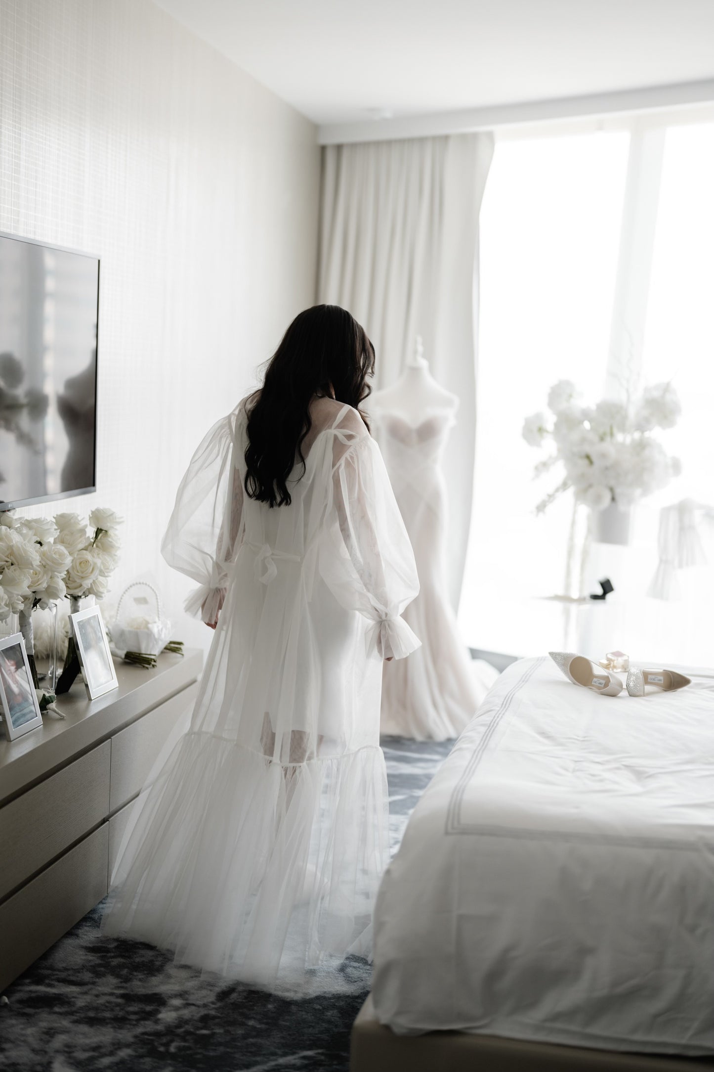 Maria Pleated Sleeves Tulle Bridal Robe