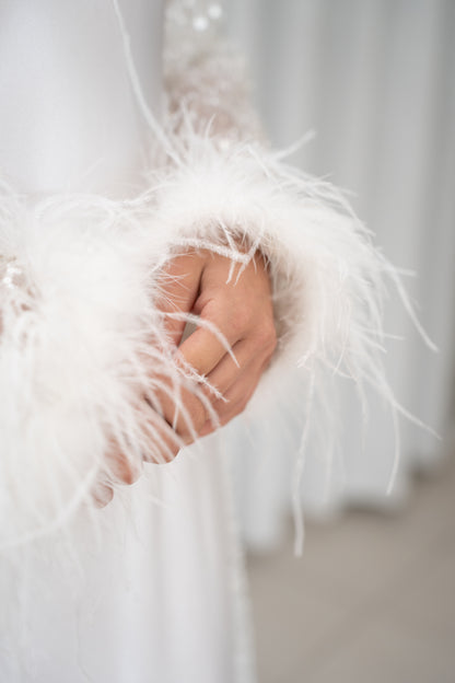 Celeste Crystal Beaded and Fur Maxi Robe