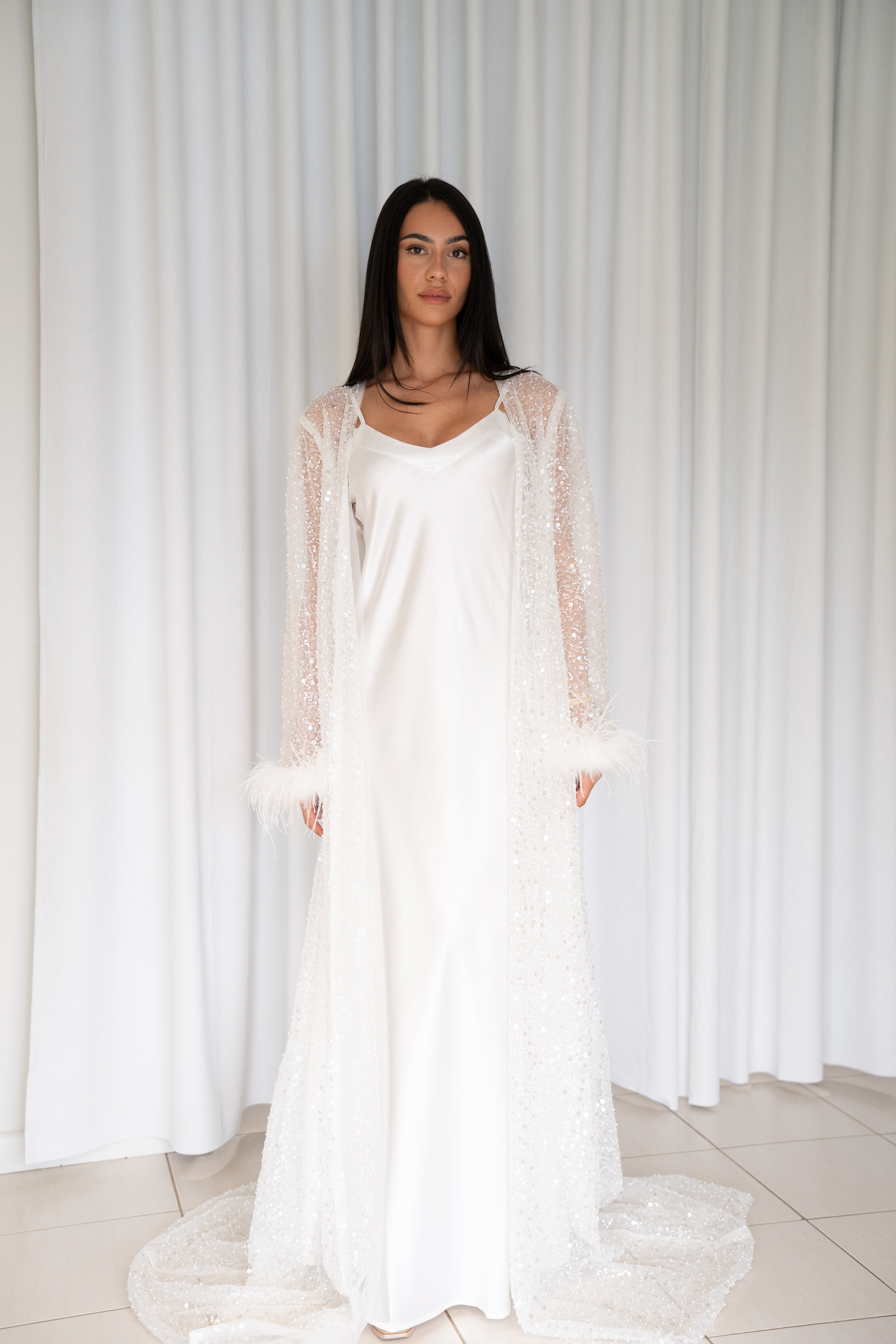 Celeste Crystal Beaded and Fur Maxi Robe – Bridal Favours