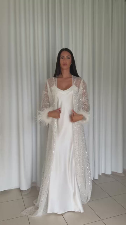 Celeste Crystal Beaded and Fur Maxi Robe
