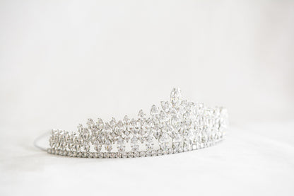 A dazzling tiara showcasing diamonds on a white background